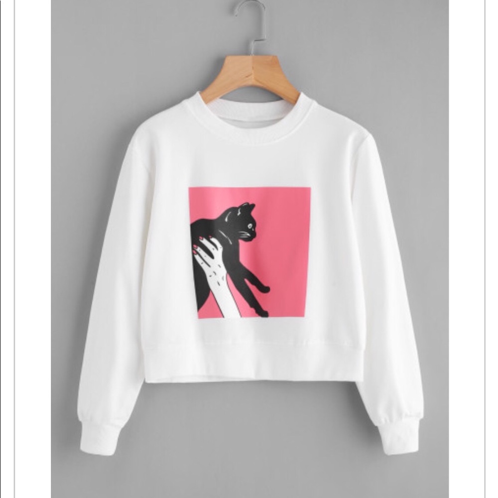 Cropped cat graphic sweatshirt